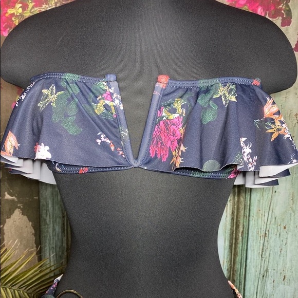 Two Piece Set Swimsuit Sexy Deep V Ruffle Bikini High Waist - Picture 3 of 10